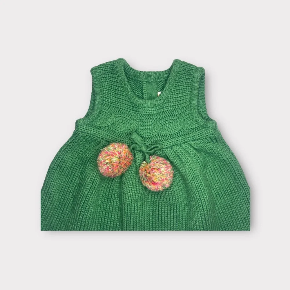 Gymboree 2011 Green Cable Knit Pom Pom Dress